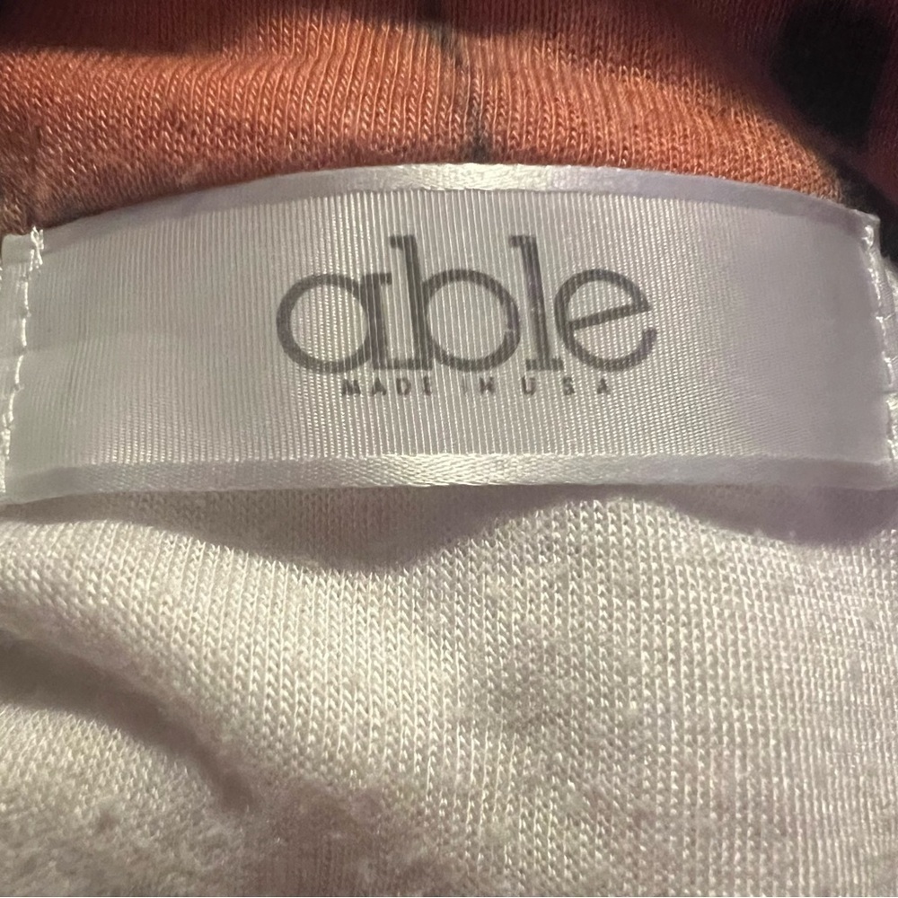 Able Clothing Artsy Cream Thermal Orange Black Tie Dye Cowl Neck Top Size Small - Picture 9 of 11